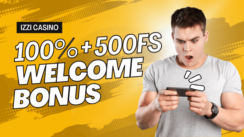 IZZI CASINO WELCOME BoNUS THUMBNAIL - 100% + 500 Free Spins Welcome Bonus package at IZZI Casino