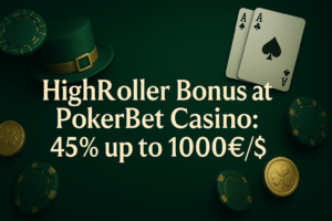 PokerBet Highroller Post Article Thumbnail featuring text, 2 aces and casino bonus chips